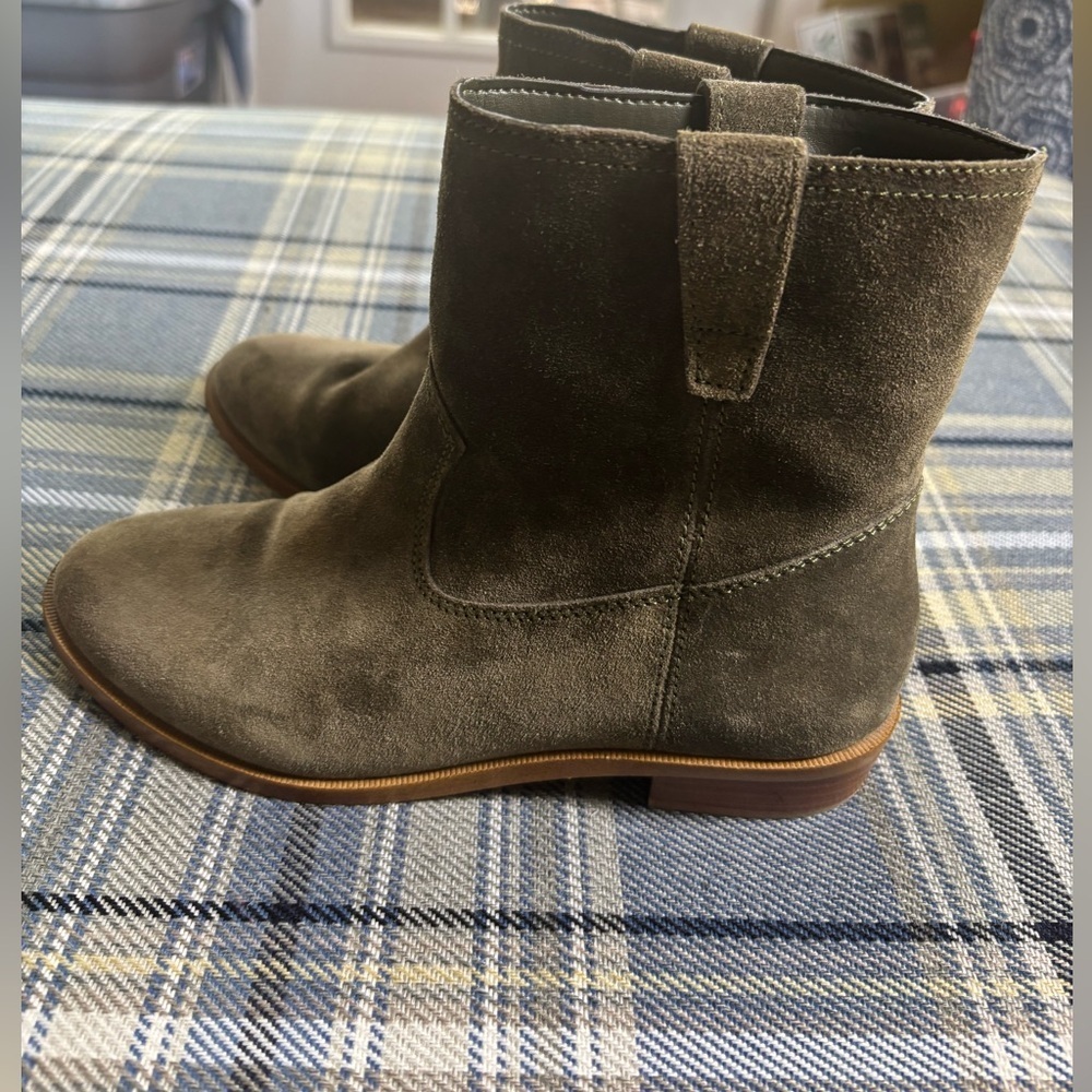 Rebecca Minkoff Chasidy Suede Ankle Boots Olive Green Low Stacked Heel 5.5M